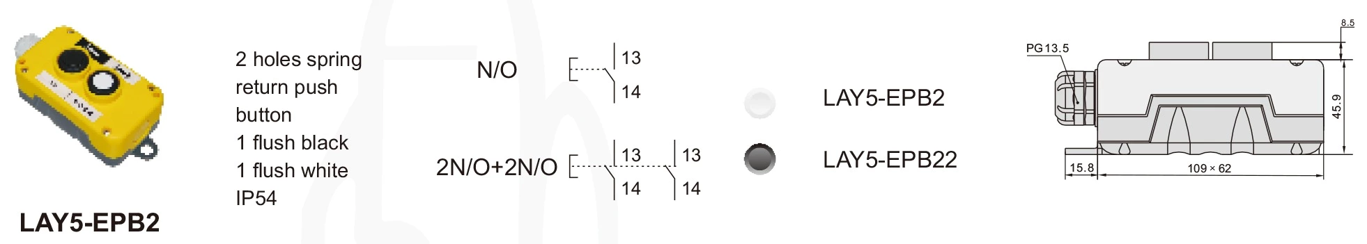 LAY5-EPB2 IP54 2 Holes Industrial Crane Remote Push Button Control Box