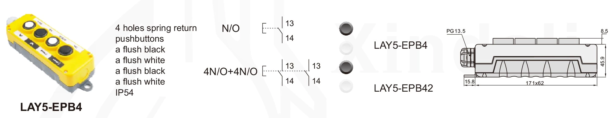 LAY5-EPB4 Momentary Indirect Operation Waterproof Four Hole Plastic Control Box