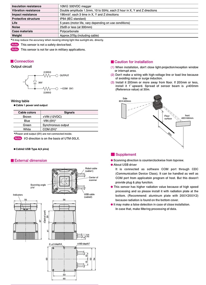 Hokuyo UTM-30LX Scanning Laser Rangefinder
