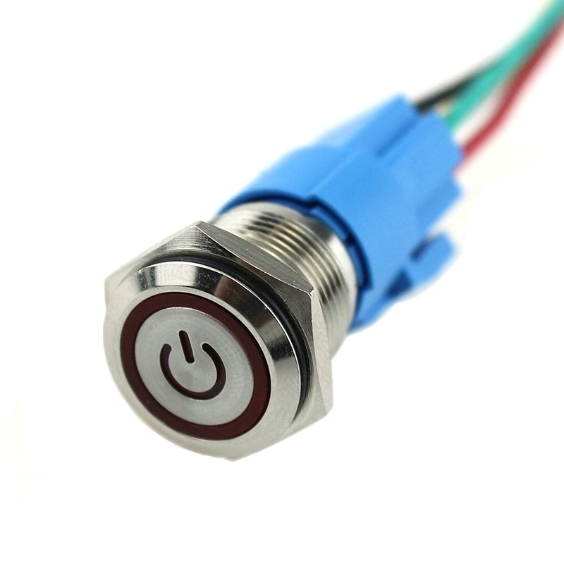 16mm Lighted Switches Illuminated Metal Flat Round 12V Red Led Waterproof Push Button