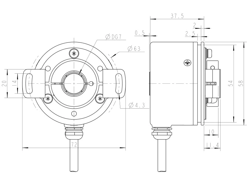 Through Hole 14mm 1024ppr Hollow Shaft Incremental Rotary Encoder
