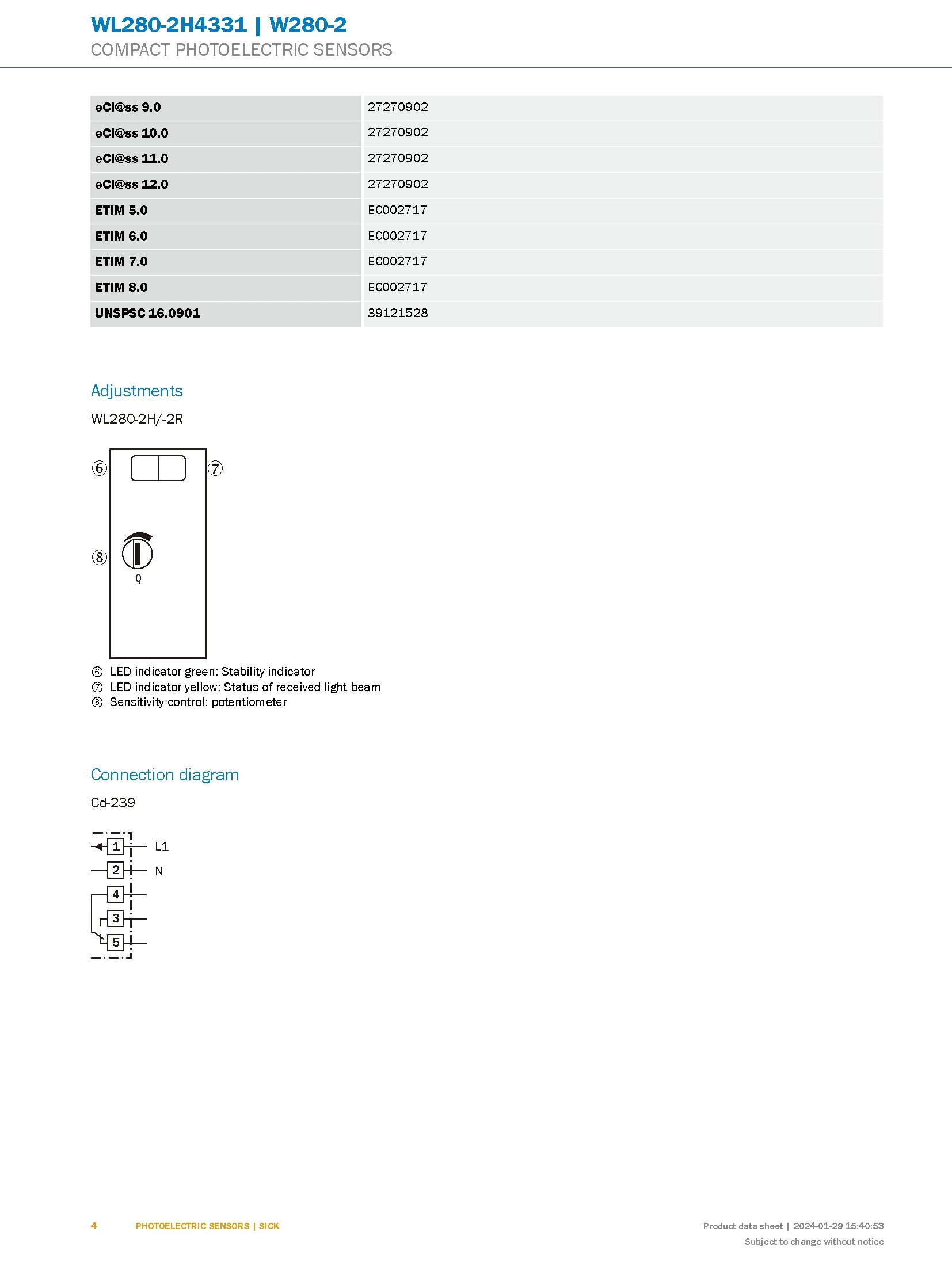 SICK WL280-2H4331 Compact Photoelectric Retro-reflective Sensors