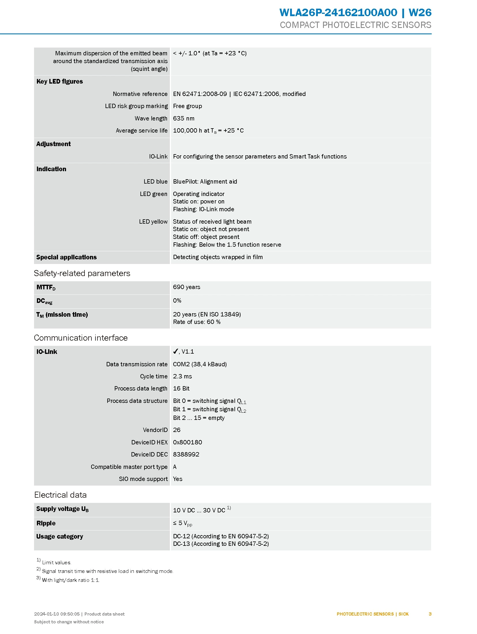 SICK COMPACT PHOTOELECTRIC SENSORS WLA26P-24162100A00