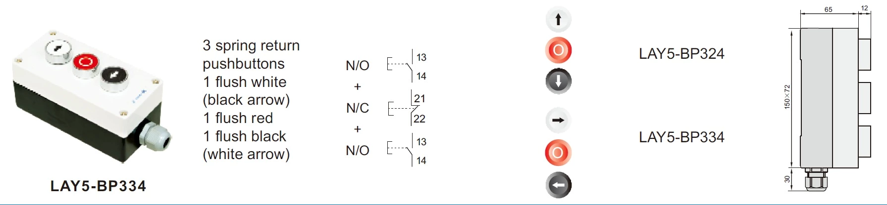 LAY5-BP324 Switch Push Button Control Box 3 Spring Return Push Button