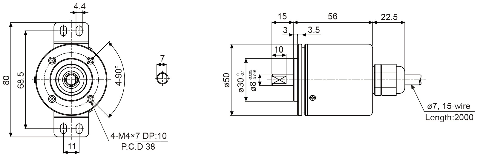 EP50S8 Diameter 50mm 360ppr IP64 Shaft Type Absolute Rotary Encoder