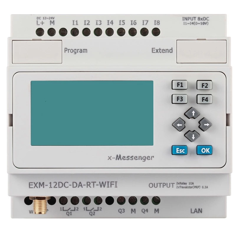 GPRS,SMS,WiFi programmable logic controller for automation control EXM-12DC-DA-RT-WIFI-HMI