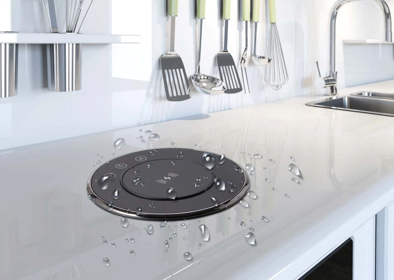 EU Plug Three-position high level WIFI smart Motorized kitchen Bluetooth socket with USB-C led light 15W wireless charging