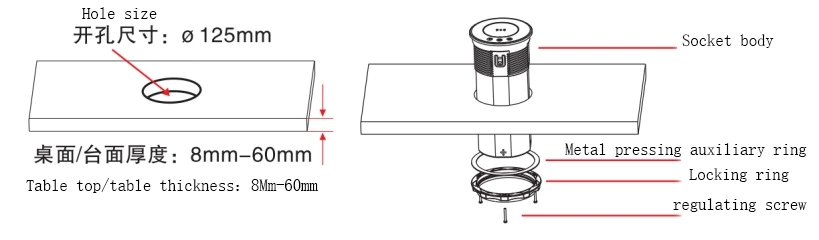 IL Plug Three-position high electric pop up socket with USB-C led light 15W wireless charging electric pop up socket