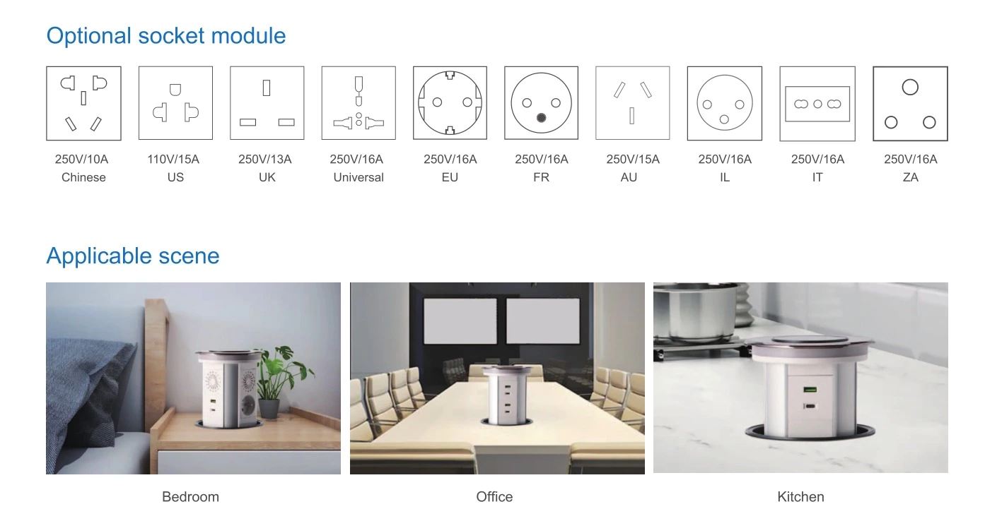 Pop Up Socket Electrical 13A With USB Vertical Motorized Recessed Compact Furniture Socket aluminum alloy