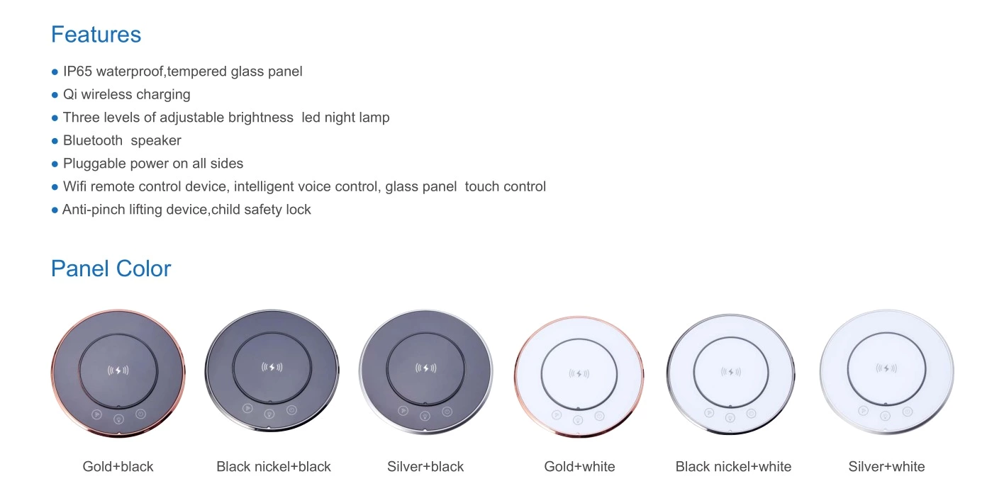 EU Plug Three-position high level WIFI smart Motorized kitchen Bluetooth socket with USB-C led light 15W wireless charging