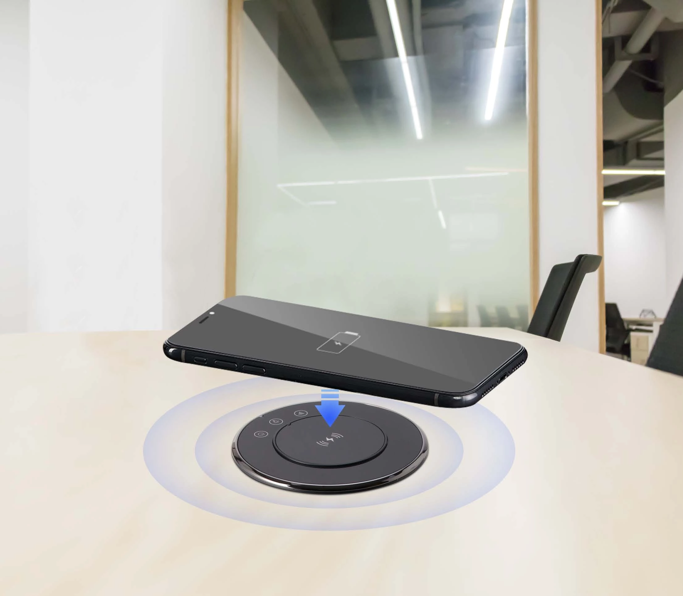 AU Plug Three-position high level WIFI smart Motorized kitchen worktop pop up socket with USB-C led light 15W wireless charging