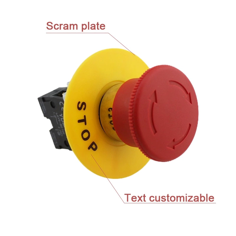 Red Mushroom Head Push Button Switch With Scram Plate LAY5-BS542