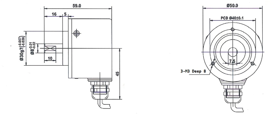 ISC5008-001G-1000ABZ-5-30CP Outer diameter 50mm Solid Shaft Incremental Rotary Encoder