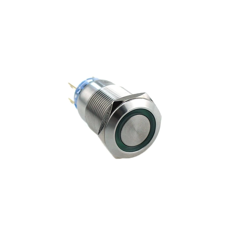 19mm 12V Green Led Waterproof Stainless Steel Metal Push Button