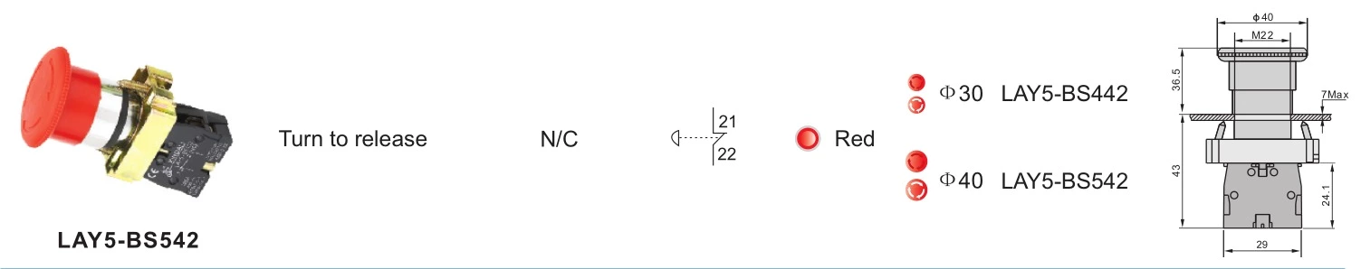 Red Mushroom Head Push Button Switch With Scram Plate LAY5-BS542