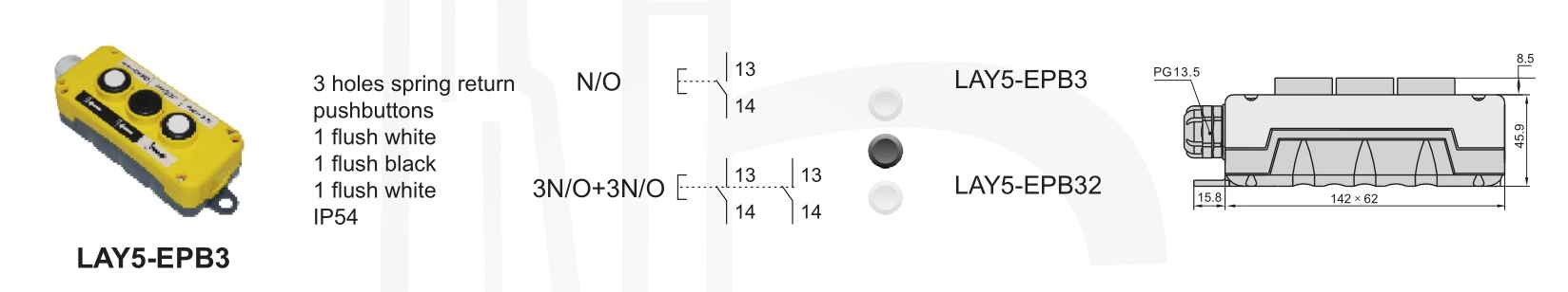 LAY5-EPB32 2XNO+1XNO/NC+2XNO Industrial Electrical Push Button Control Box