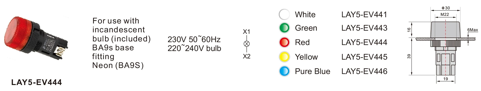 LAY5-EV443 24VDC Push Button Indicator