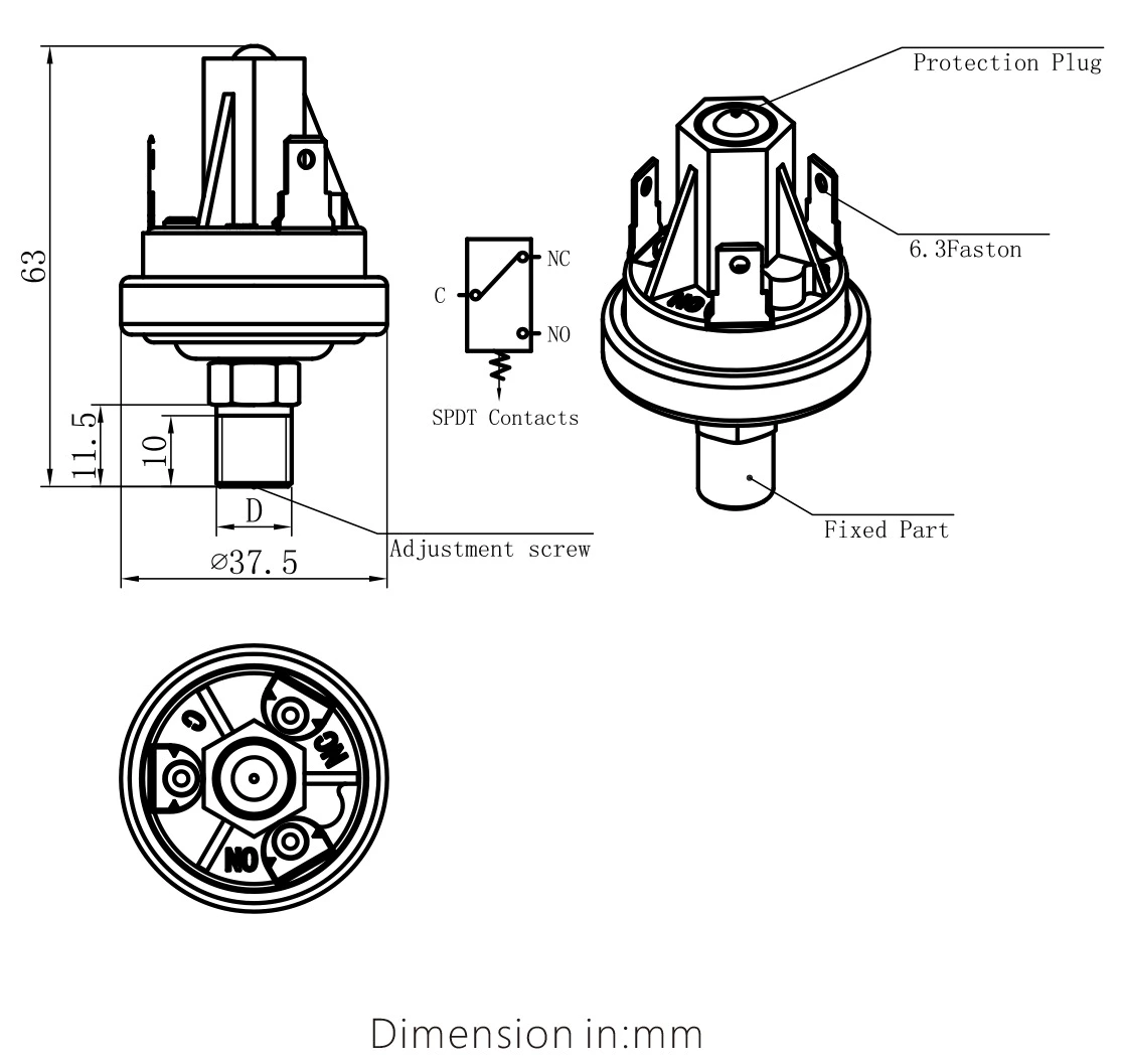LF20V -600mbar~-300mbar adjustable vacuum pressure switch
