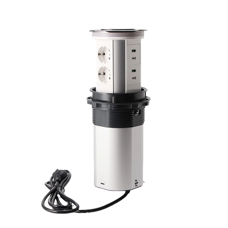 EU Plug Three-position high level WIFI smart Motorized kitchen Bluetooth socket with USB-C led light 15W wireless charging