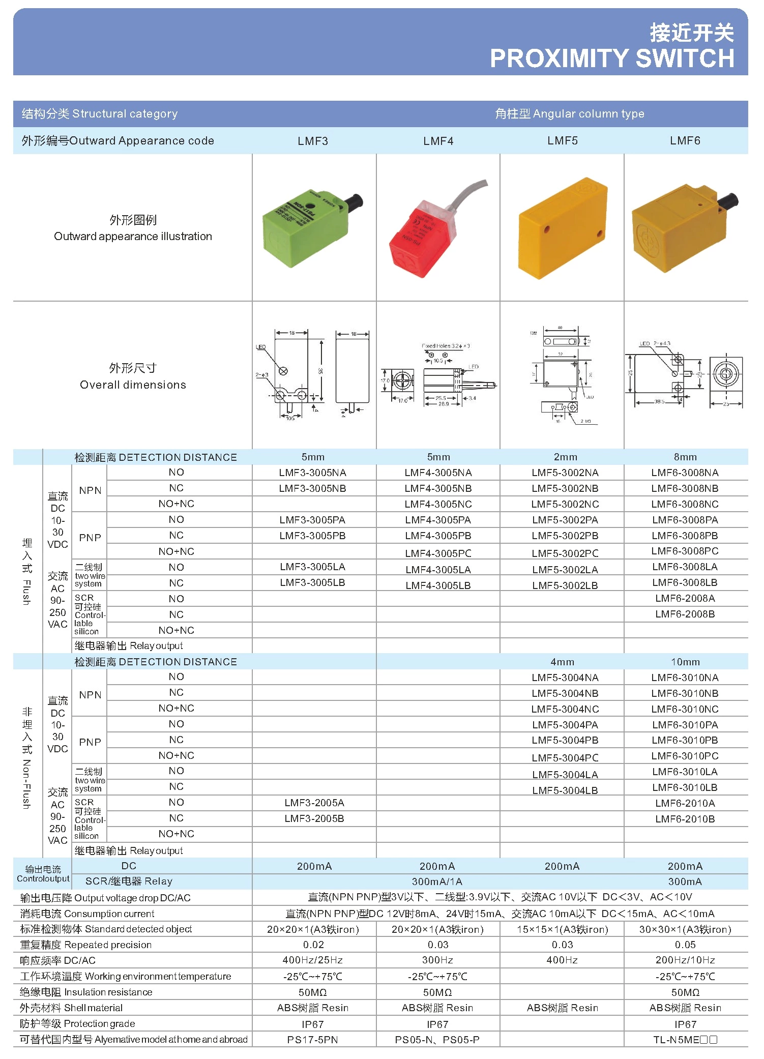 Angular column type Proximity Switch Sensor LMF4-3005PC