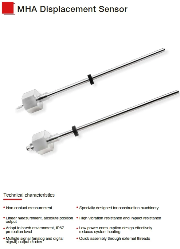 MHA Series Magnetostrictive Linear Position Sensors For Mobile Hydraulics Analog/CAN Bus Output