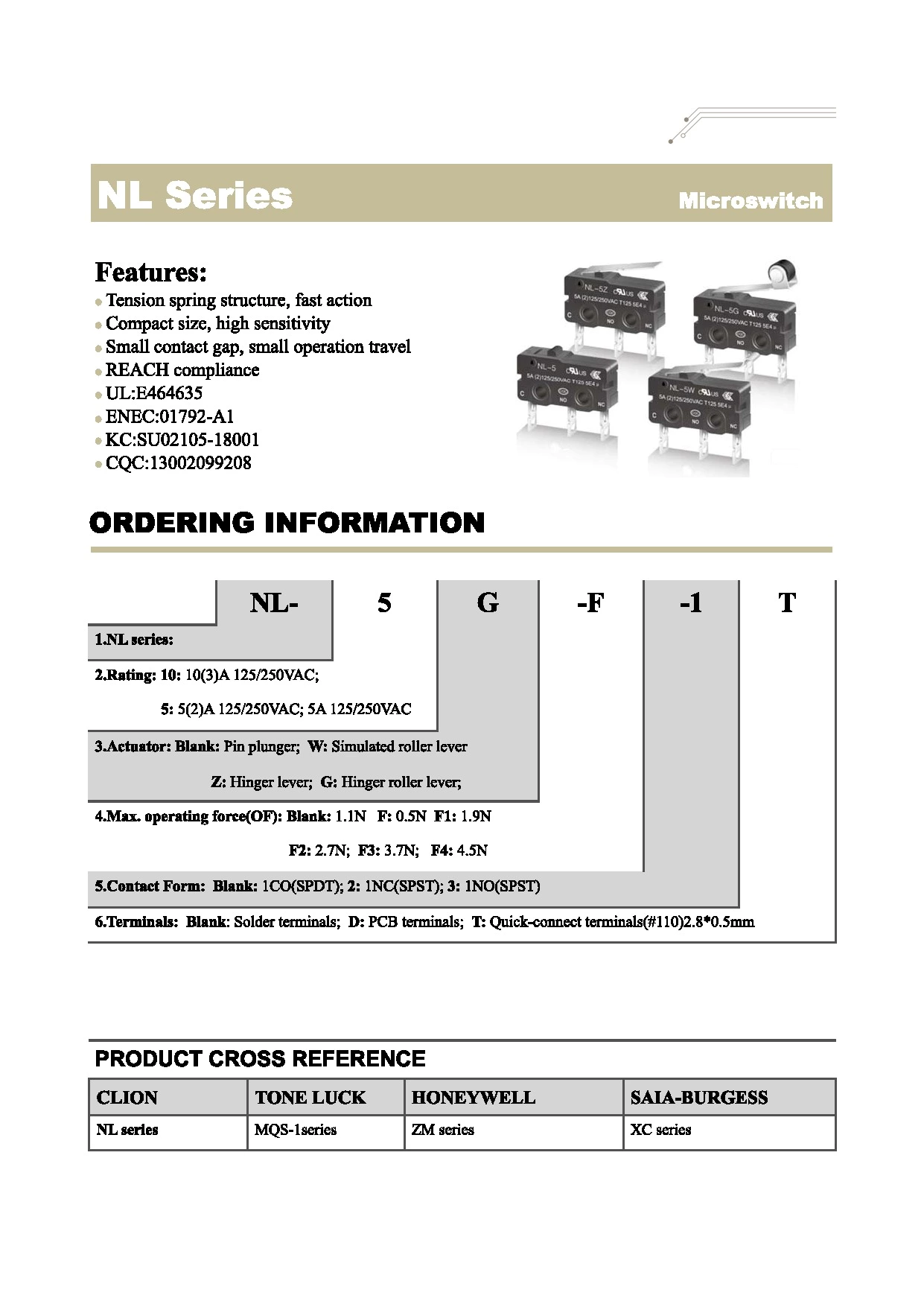 Microswitch NL Series NL-5
