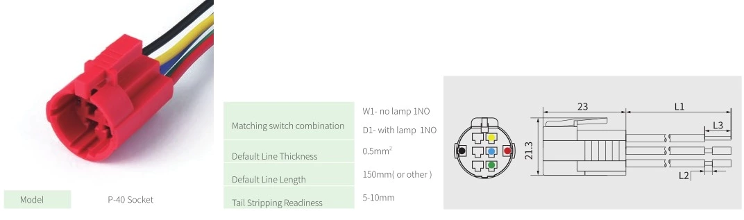 Plug Switch Socket for 40mm metal push button P-40