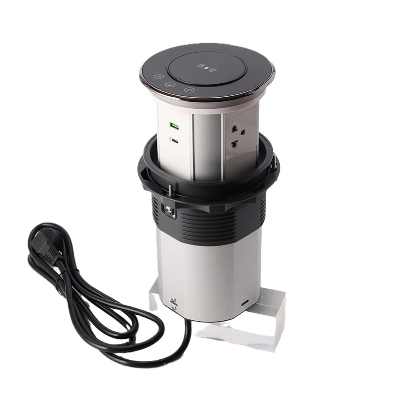 AU Plug Three-position high level WIFI smart Motorized kitchen worktop pop up socket with USB-C led light 15W wireless charging