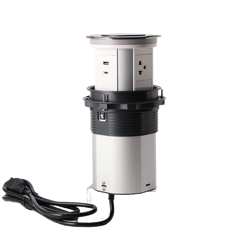 AU Plug Three-position high level WIFI smart Motorized kitchen worktop pop up socket with USB-C led light 15W wireless charging