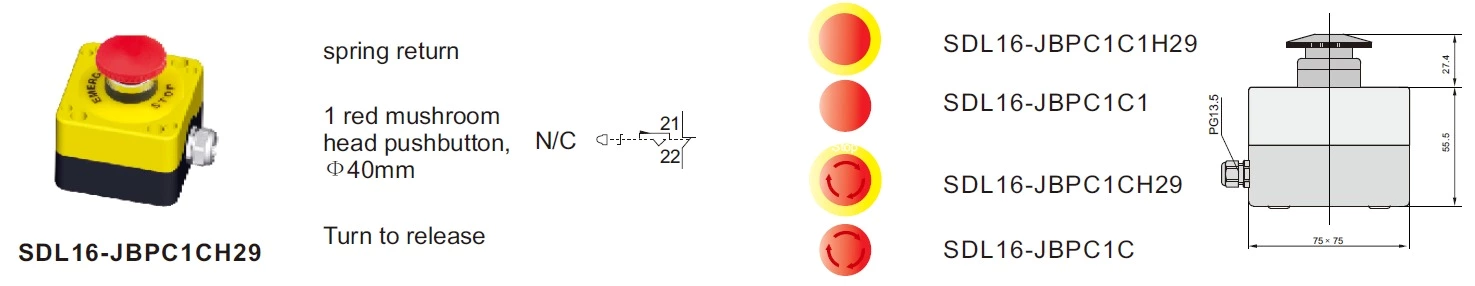 40mm Red Mushroom Head Push Button Switch Control Box