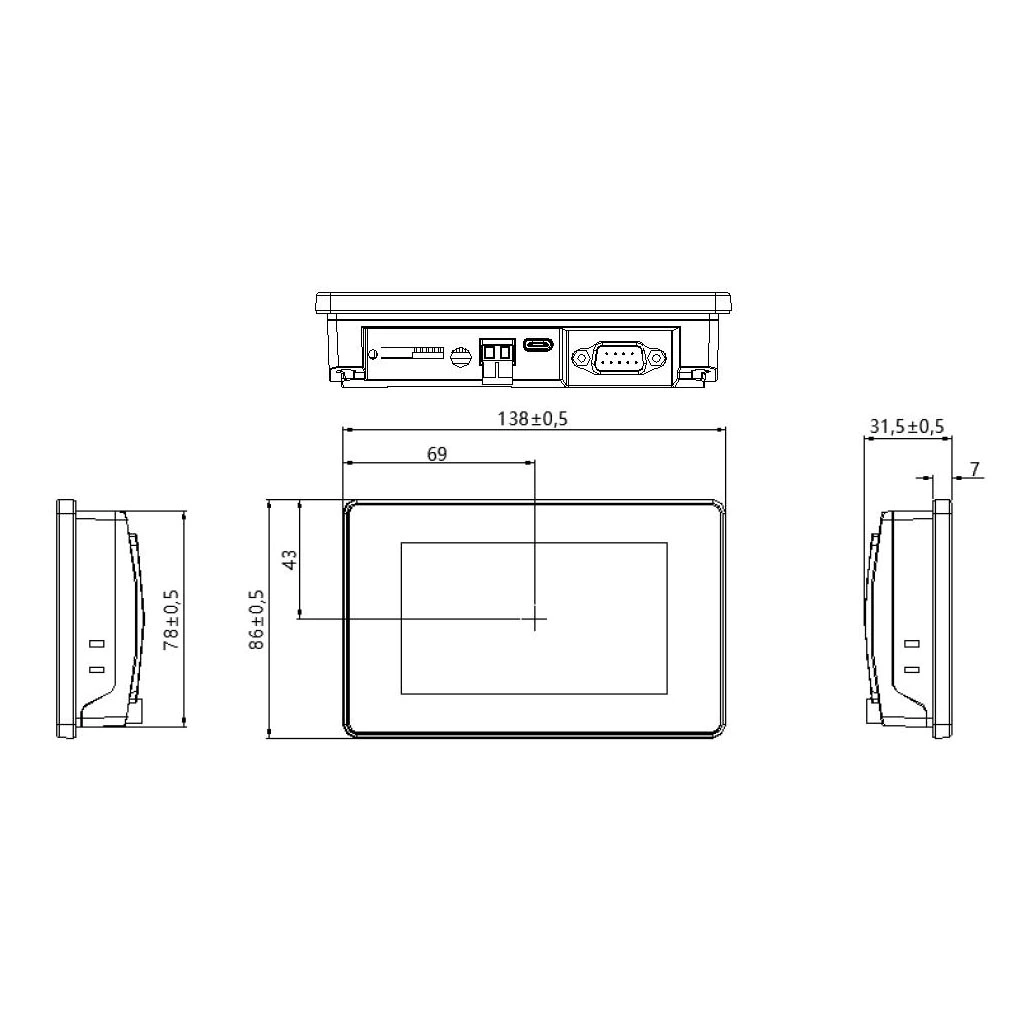 Flexem FE3043H HMI 4.3” 16:9 TFT LCD Resistive Touchscreen Resolution 800×480 Human Machine Interface