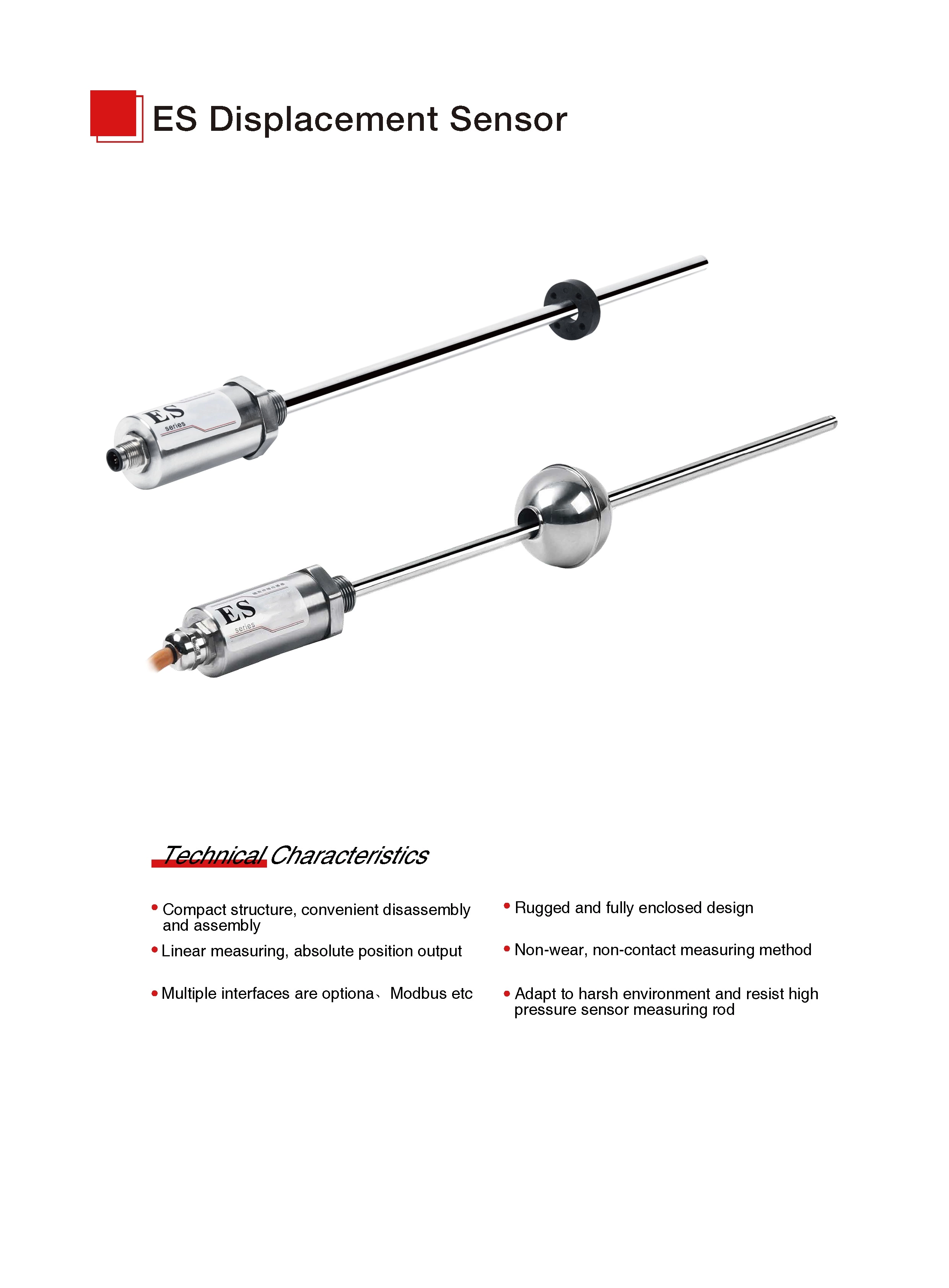 ES-Series Magnetostrictive Linear Position Sensors Analog/Modbus Output