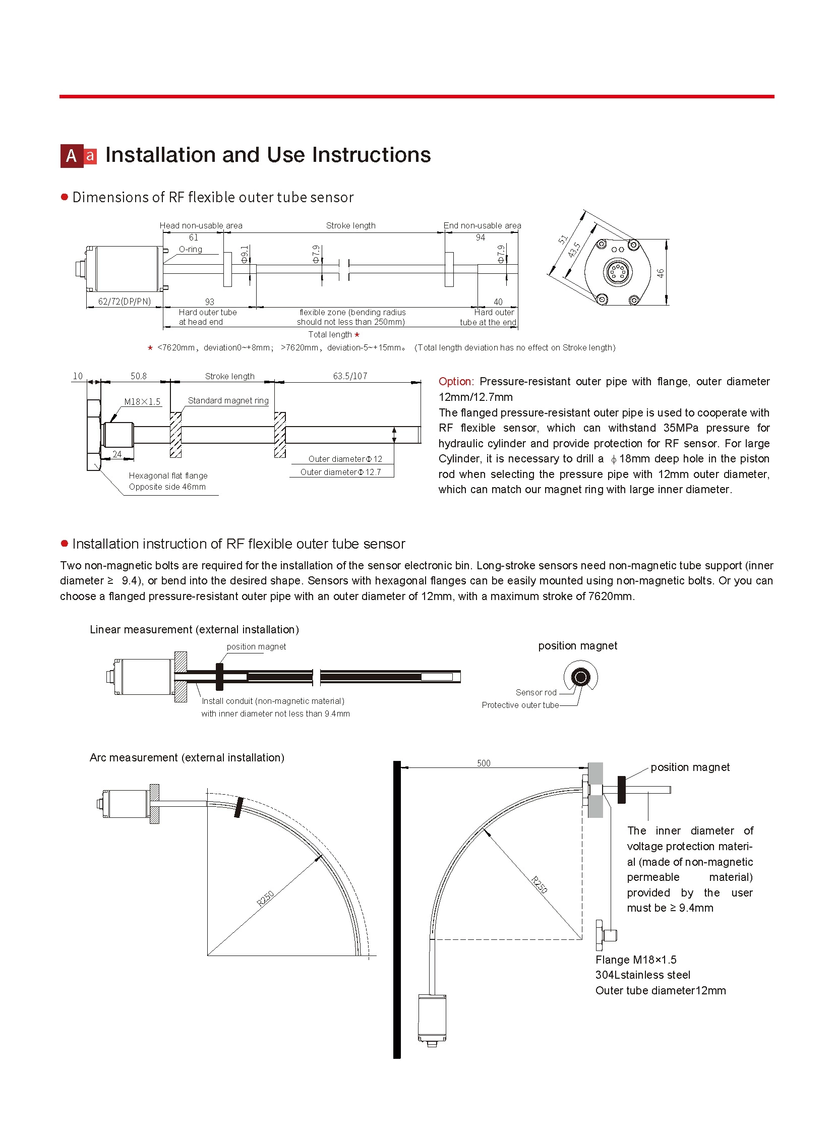 RF Profinet Output Flexible Outer Tube Displacement Sensor