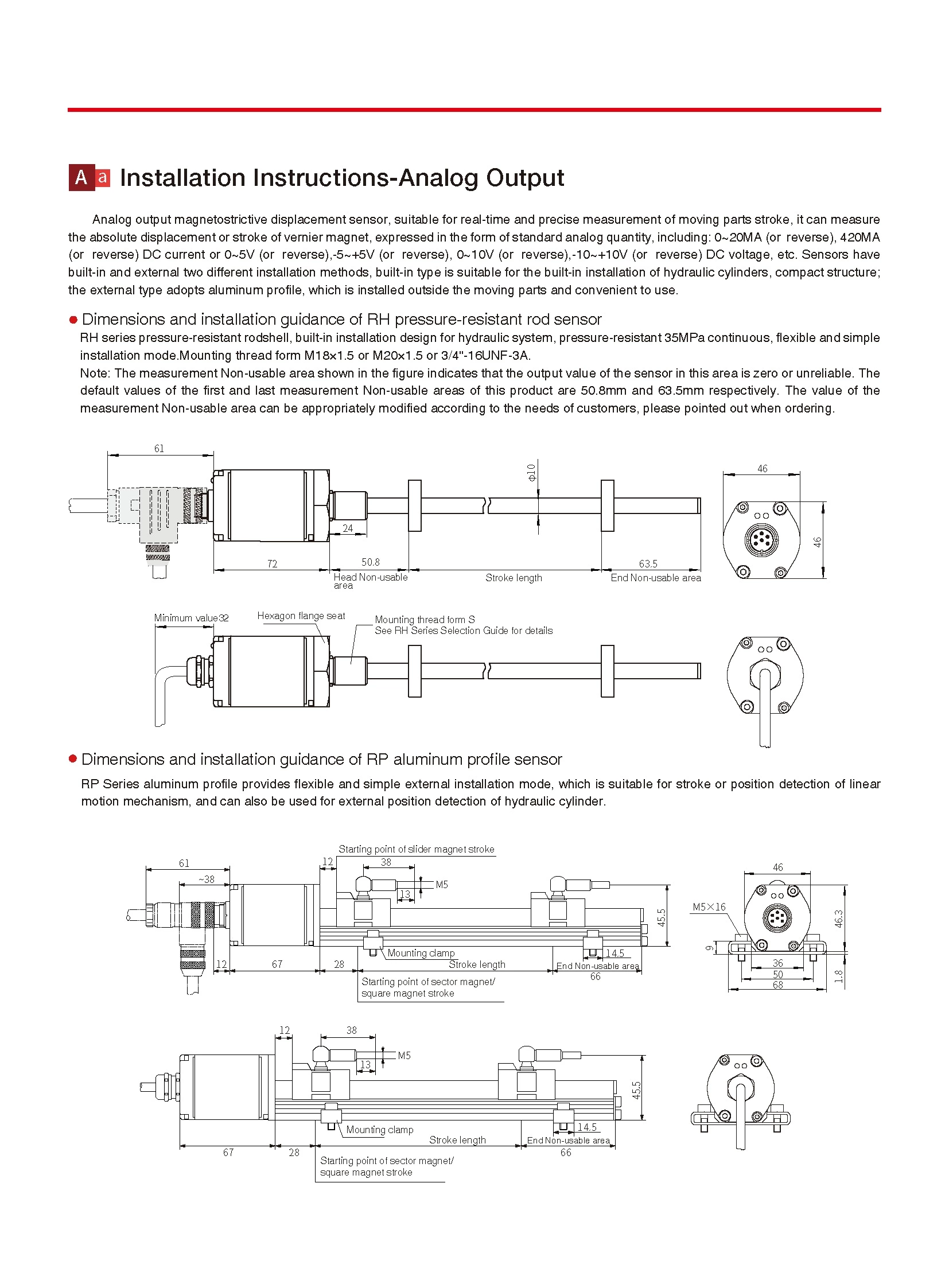 RH/RP Displacement Sensor- Analog Output Magnetostrictive Displacement Sensor