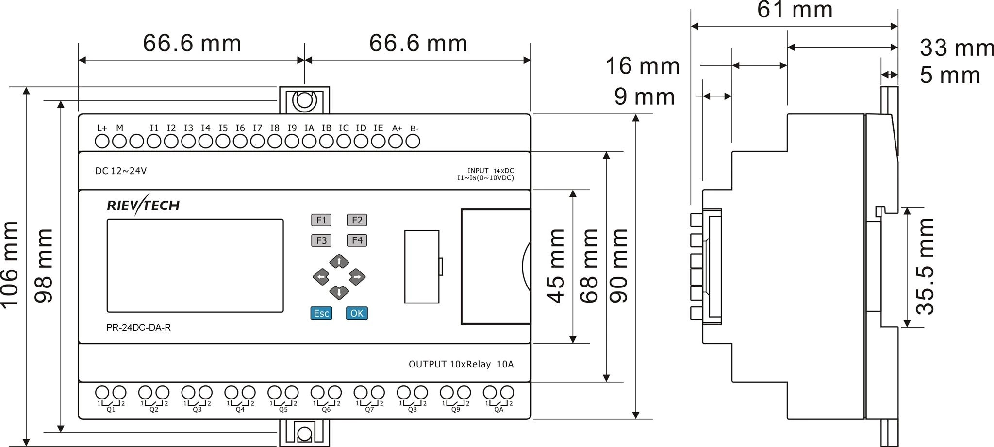 Rievtech Micro PLC Economic Type Programmable Relay PR-24DC-DA-R Mini PLC with Non-expandable