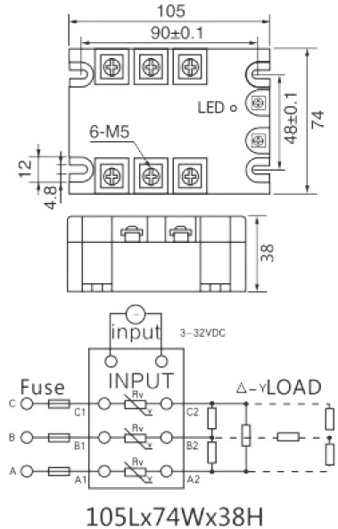 YM-3DA48 40A DC Control AC Ssr 3 Phase Solid State Relay