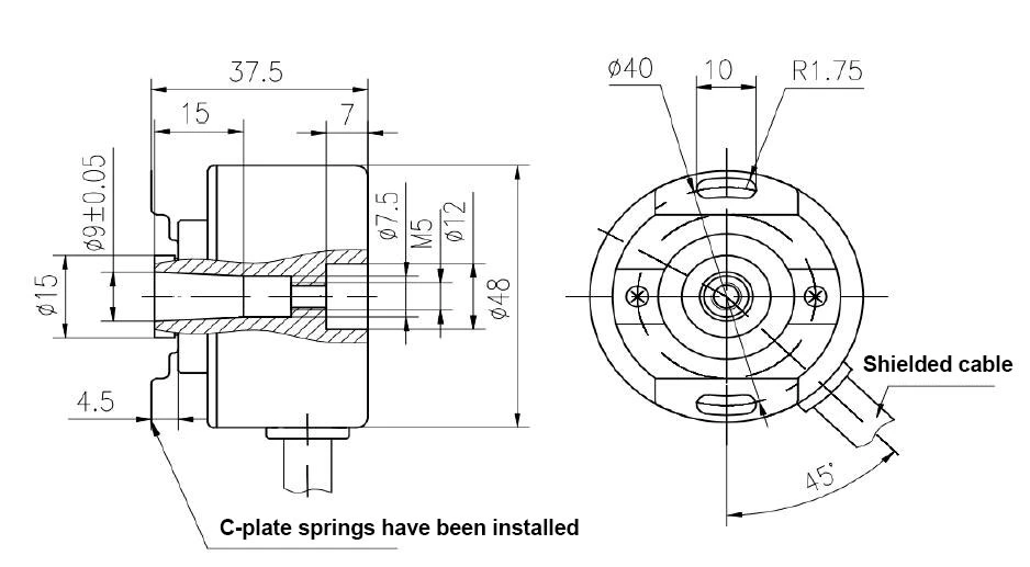 IHU4808 motor Encoder rotary encoders Outer diameter 48mm Hollow Shaft Encoder