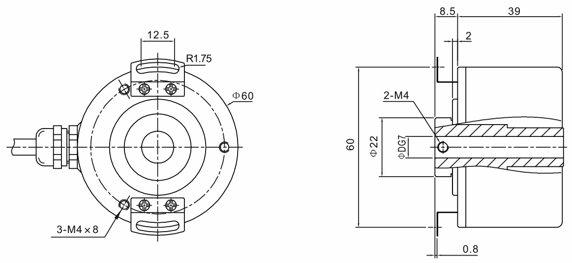 60mm 1000ppr 5-30V DC Hollow Shaft Incremental Rotary Encoder