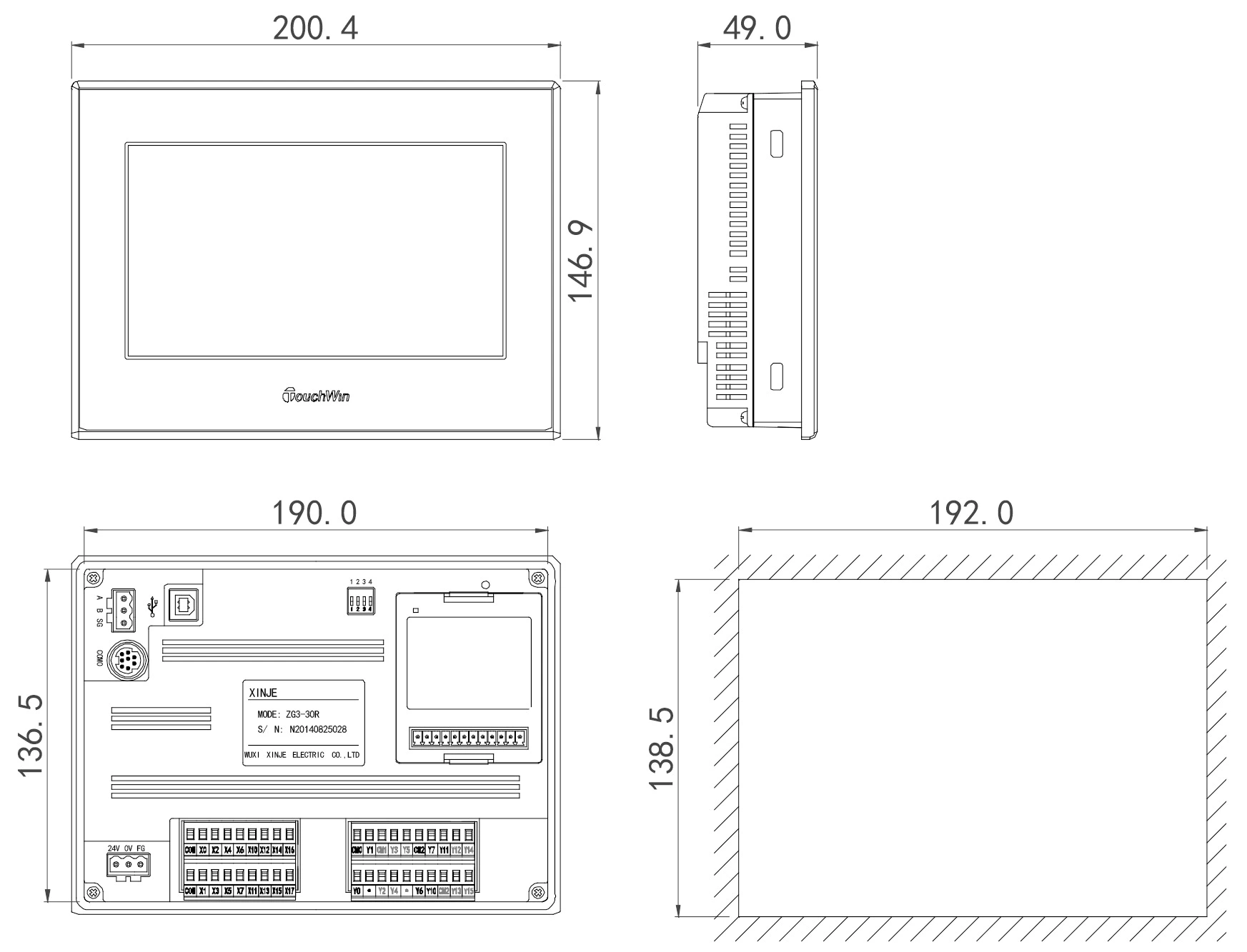 ZG3-30R-7 NPN Relay Output PLC HMI Integrated XINJE Touch Panel