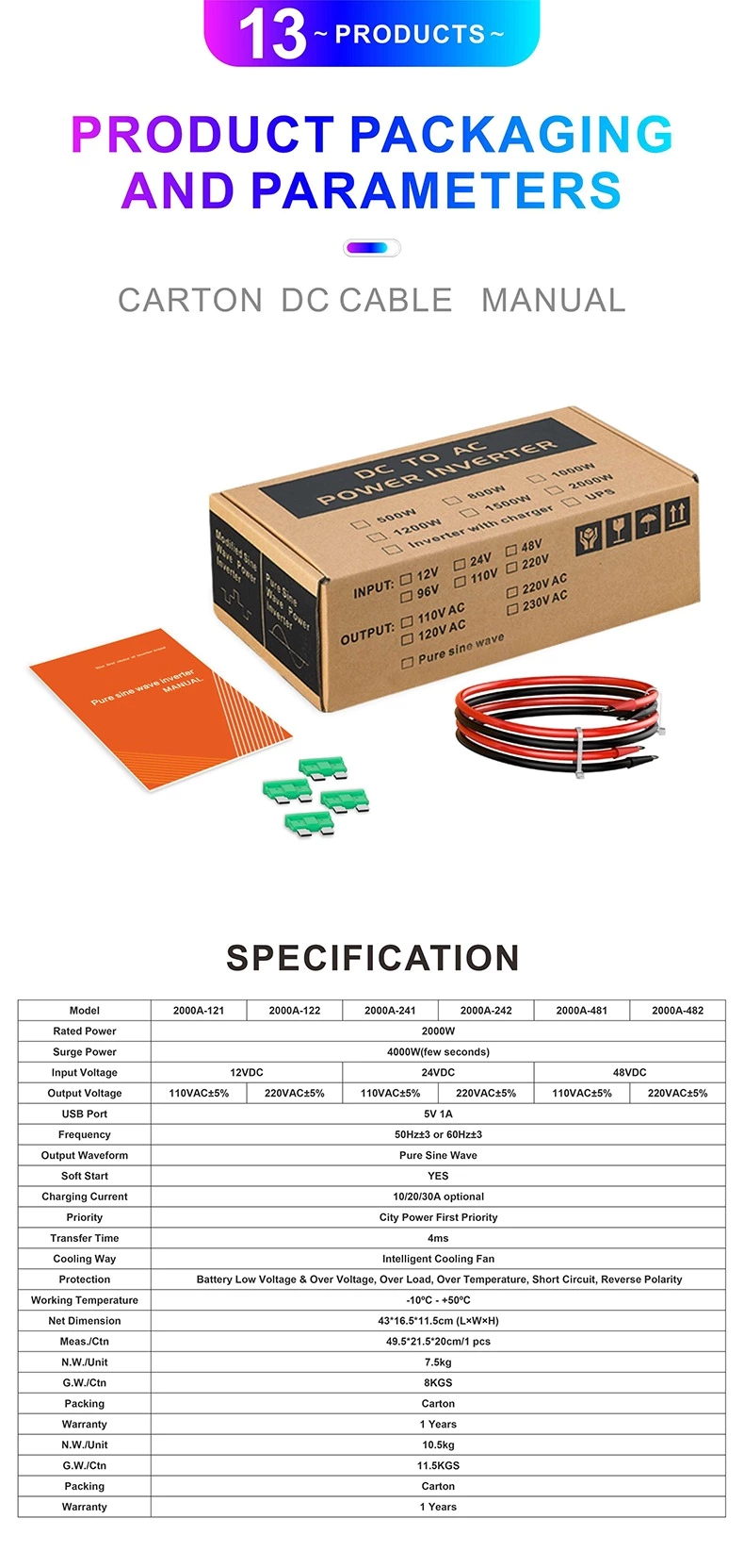 SGPC 2000W Pure Sine Wave Inverter With UPS Inverter 12V 220V Solar Inverter Battery Charger High Frequency