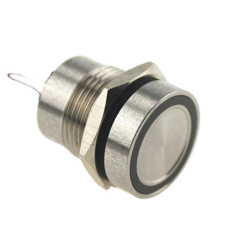 IP68 Waterproof Stainless Steel Blue Ring LED Latching 16mm Piezo push button